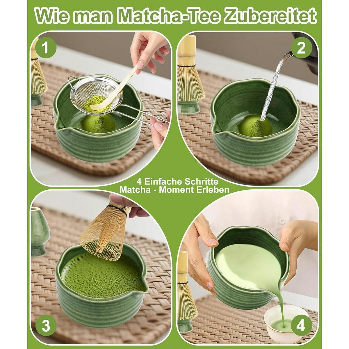 MATCHA Set 7-teilig Bambus und Keramik Grün - Grün, Keramik (15/10/15cm)