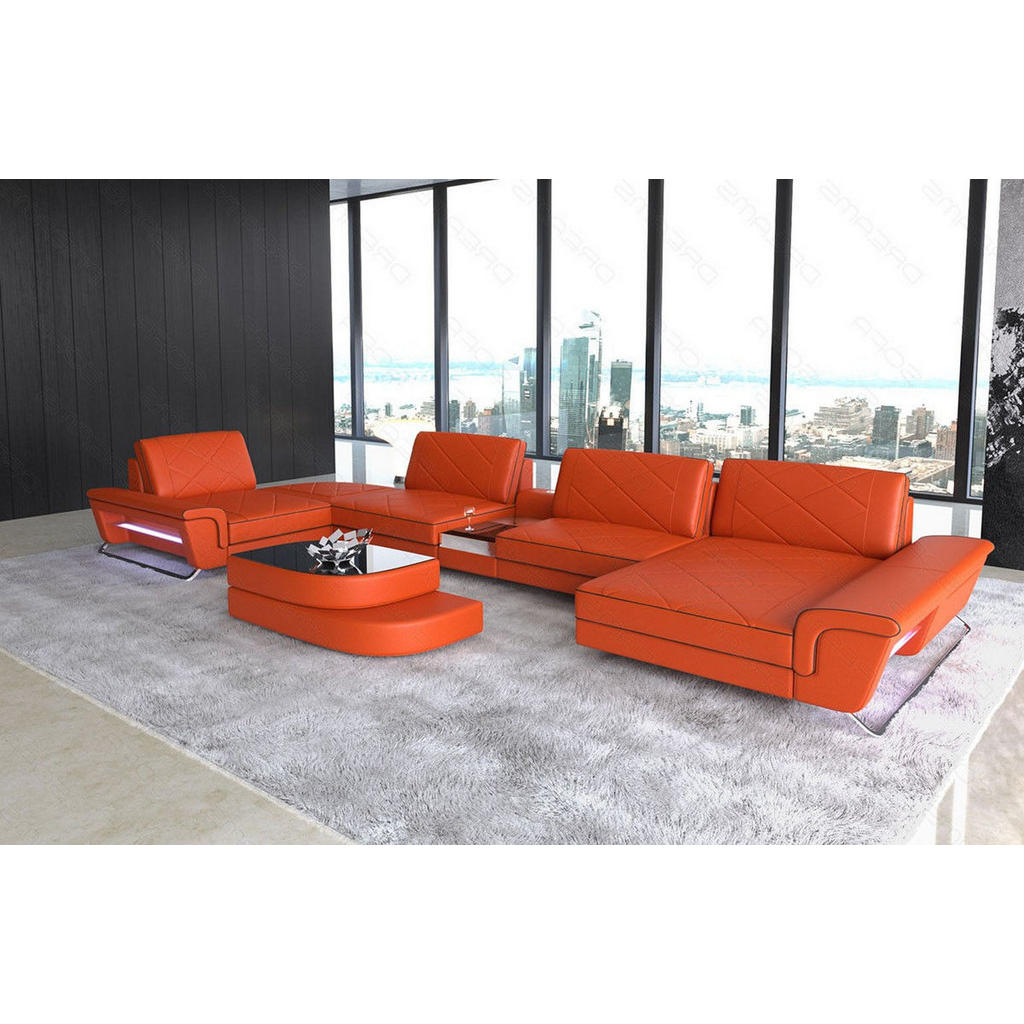 Thumbnail - Sofa Dreams Wohnlandschaft, Orange, Leder, Freiform, 456x89x243 cm, Wohnzimmer, Sofas & Couches, Wohnlandschaften, Wohnl...