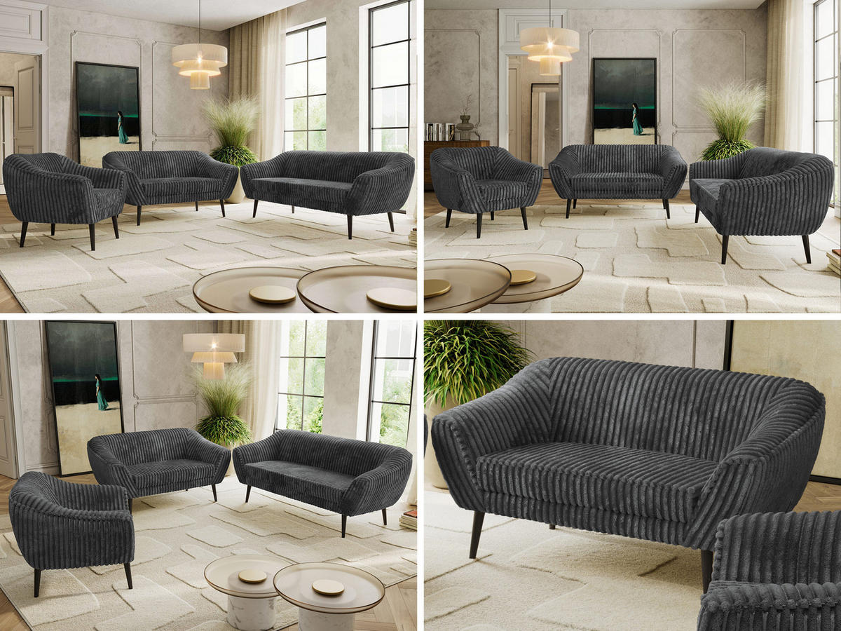 SEDACÍ SOUPRAVA 3+2+1 PIRS - Šedá Manšestr - Černé nohy - šedá/černá, kompozitní dřevo/textil (180/75/74cm) - MKS