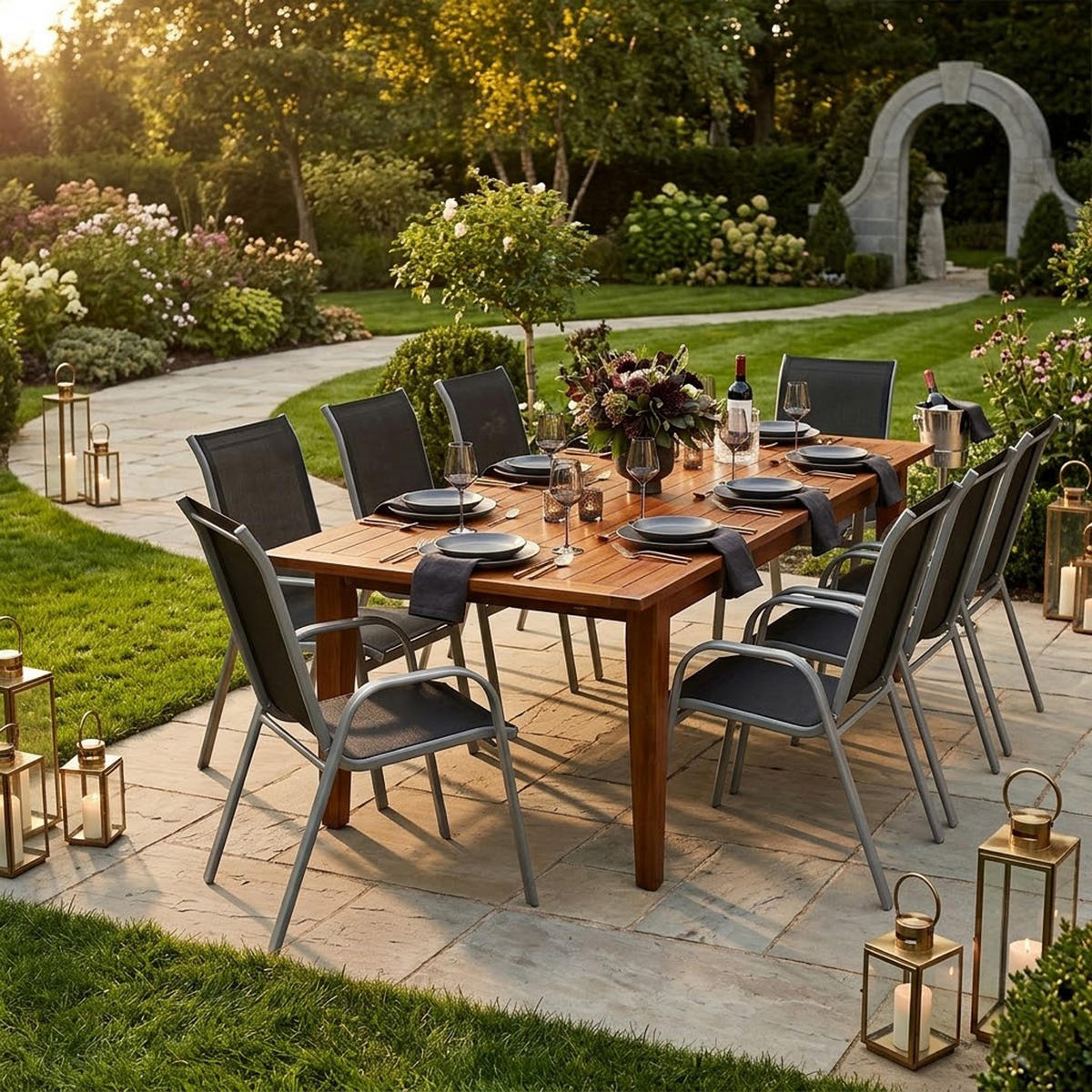 GARTENSESSEL Soratte - Metall silbergrau + Textilgewebe schwarz, 4-er Set - Silberfarben, Metall (56/95/71cm) - TPFGarden