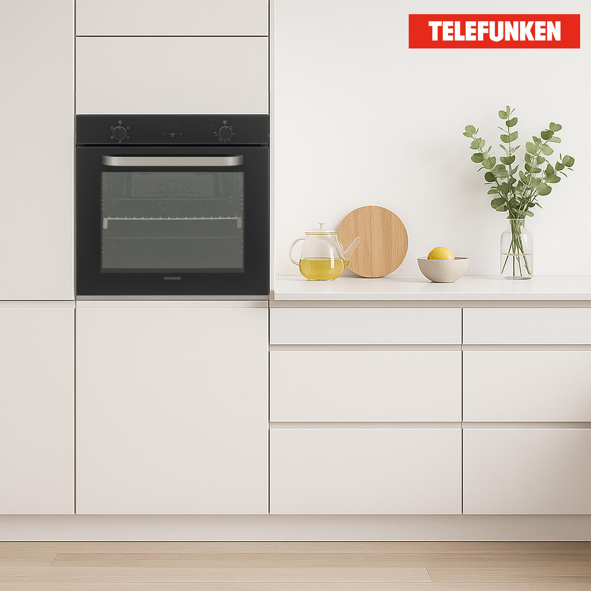EINBAUBACKOFEN autark, 78 Liter, 60 cm Backofen, Hot Air Shield, Umluft/Ober-Unterhitze, 5 Funktionen - Schwarz, Metall (59.5/59.5/55cm) - Telefunken