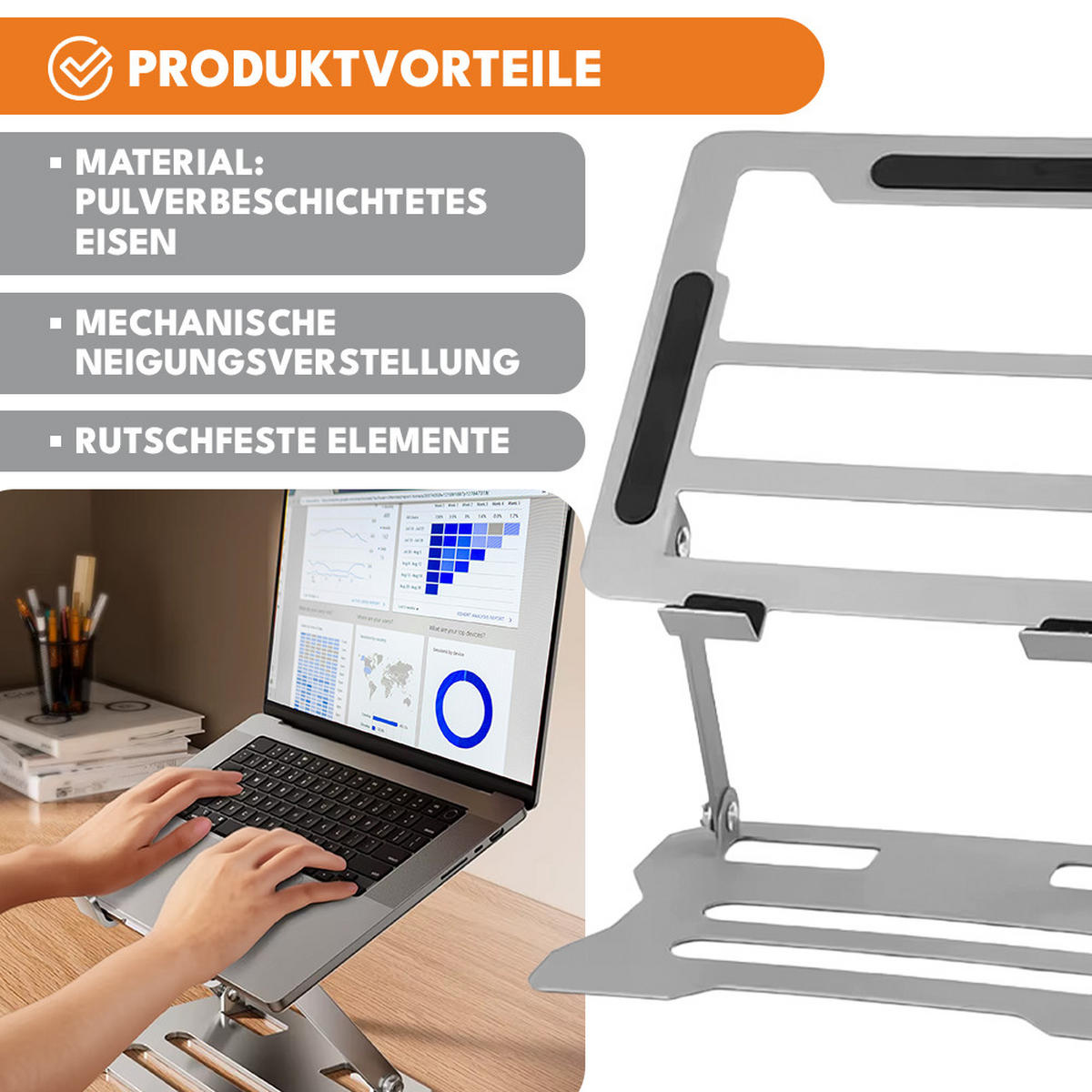 STÄNDER Laptop Höhenverstellbar - Silberfarben, Metall (25/21.5/25cm) - KRUMAD