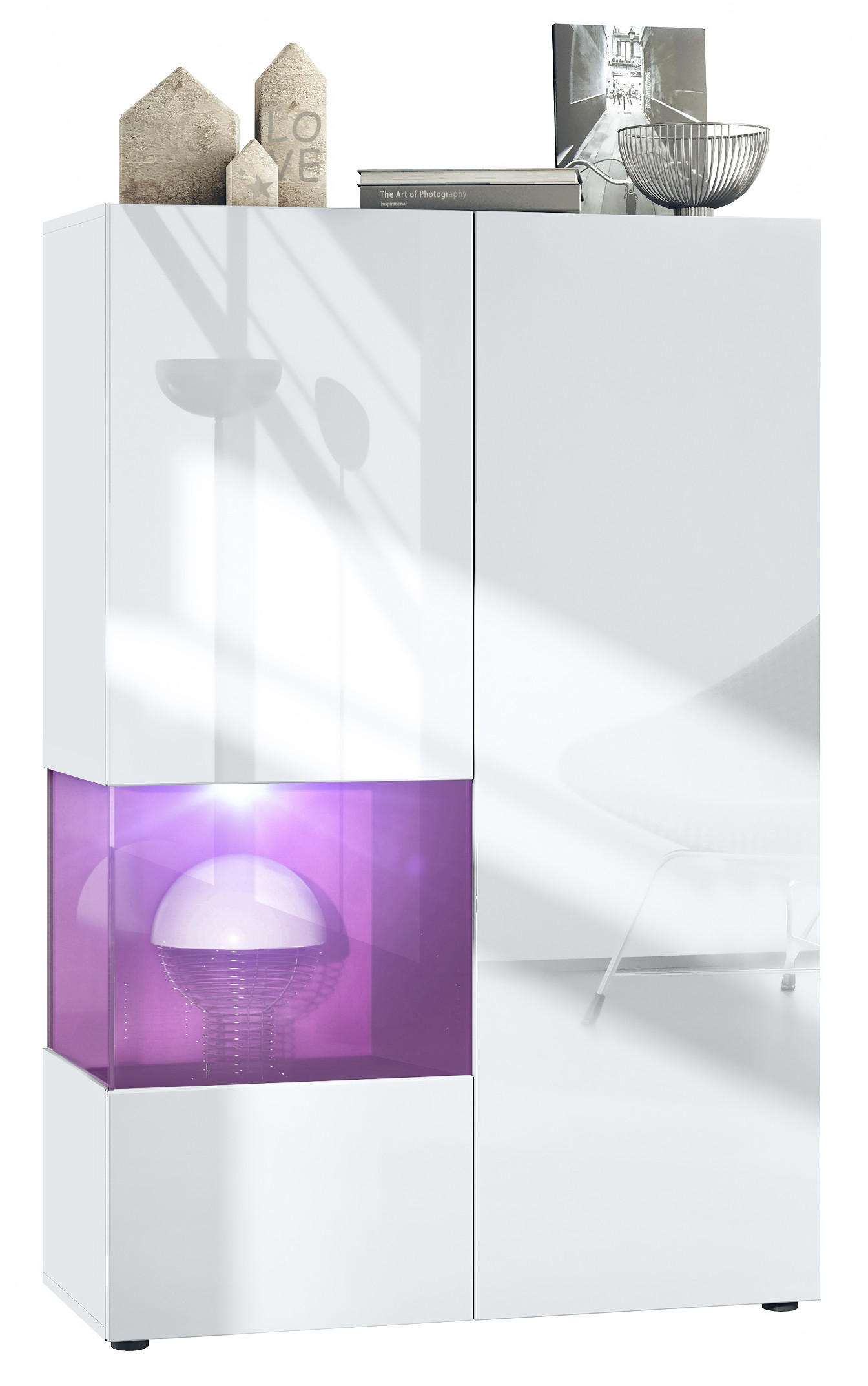 VITRINE Morena Einsatz in Brombeer Hochglanz - Brombeere, Holzwerkstoff (91.5/136.5/37cm) - Vladon