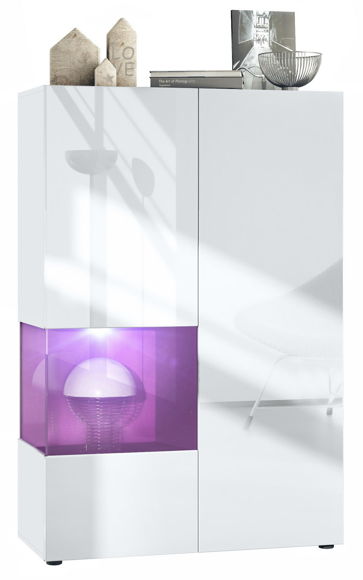 VITRINE Morena Einsatz in Brombeer Hochglanz - Brombeere, Holzwerkstoff (91.5/136.5/37cm) - Vladon