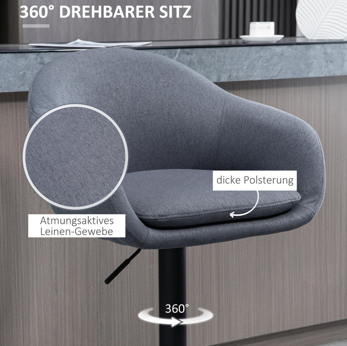 BARHOCKER höhenverstellbar drehbar 54 x 54 x 112 cm Steel Dark Gray - Dunkelgrau, Metall (54/112/54cm) - Meubliv