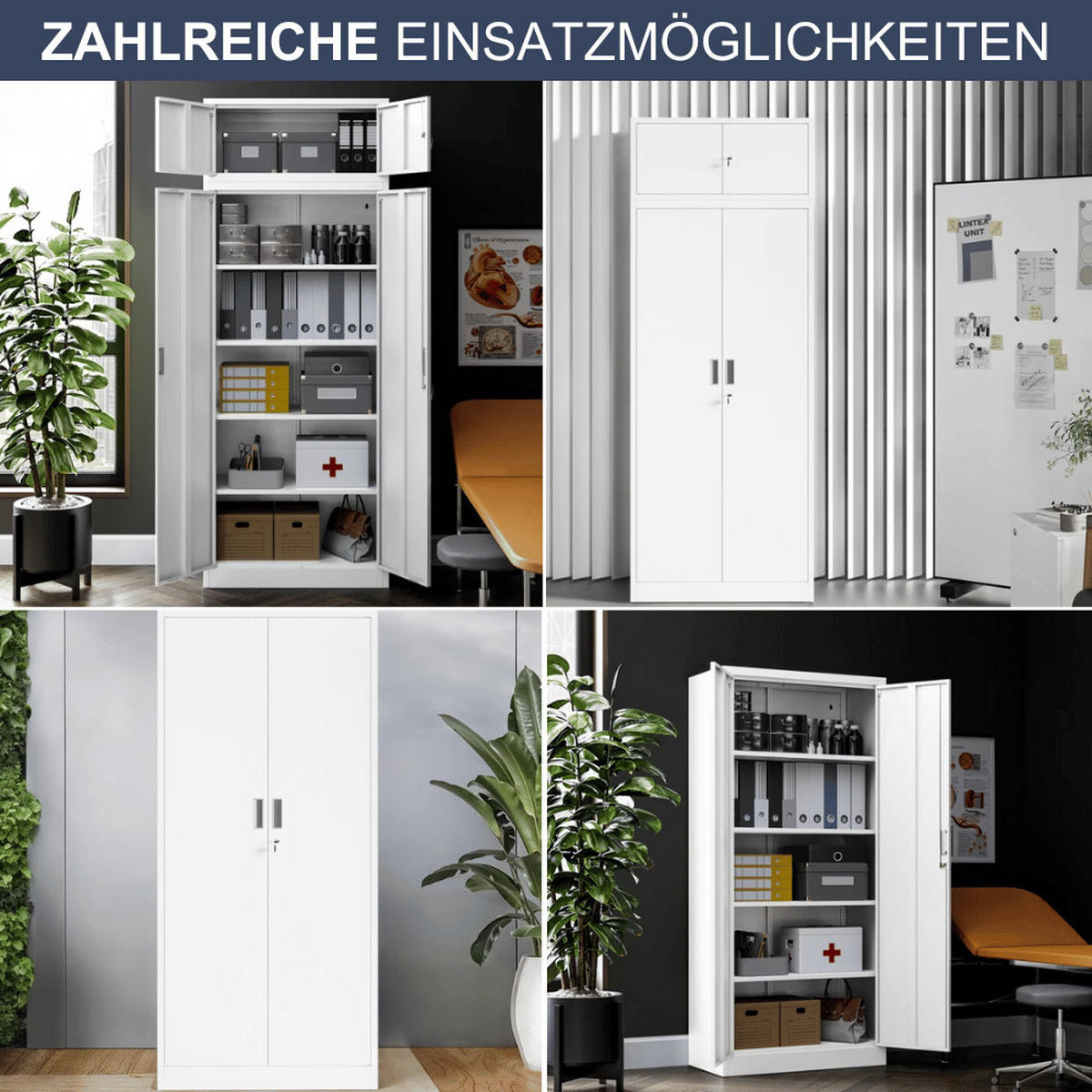 AKTENSCHRANK abschließbar KADO mit Flügeltüren 175x80x40cm Weiß - Weiß, Metall (80/175/40cm) - DELUKE