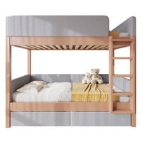 ETAGENBETT aus Kautschukholz und MDF 90x200 cm Grau/Natur mit Treppe und 2 Schubladen - Grau, Holzwerkstoff (90/200cm) - IVMEU