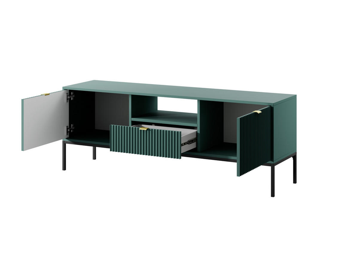 GRÜNES Modernes Geriffeltes TV-Board KIOTO RTV2D1SZ (Schwarzes Gestell, Soft-Close Türen) - Goldfarben/Schwarz, Holz/Holzwerkstoff (154/56/39cm) - Ravio