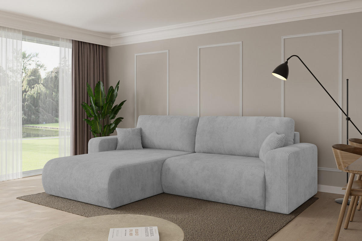 ROHOVÁ SEDAČKA s funkcí spaní, otoman vlevo BERY-L 276x193x88 šedá manšestr - šedá/černá, kompozitní dřevo/textil (276/193cm) - ALTDECOR