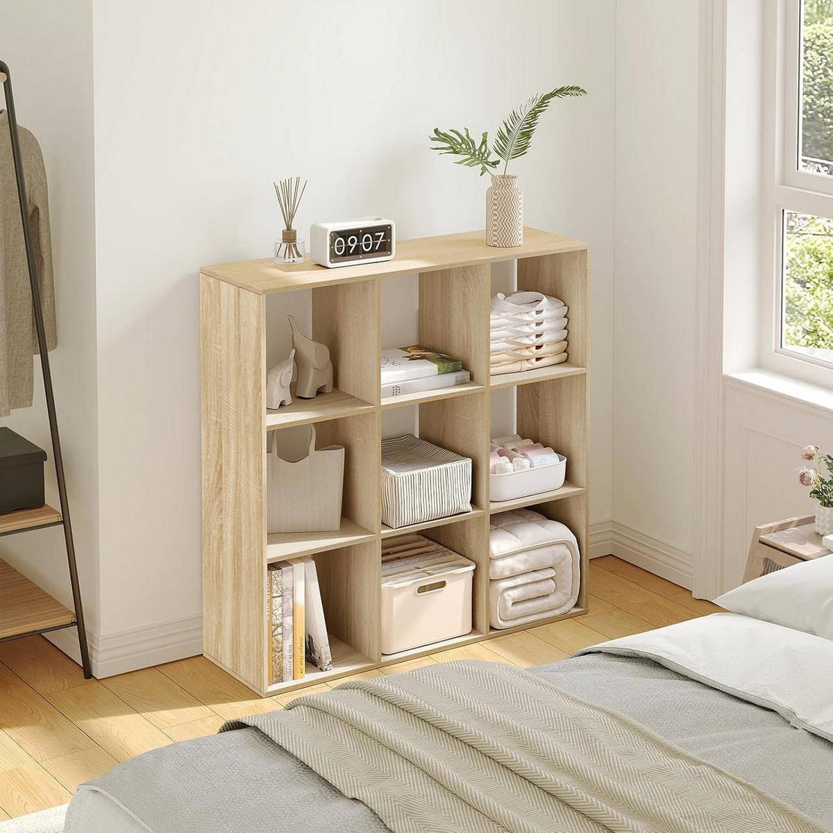 REGAL Bücherregal mit 9 Fächern,Würfelregal, Helle Eiche - Eichefarben, Holzwerkstoff (94/93/29.5cm) - Woltu