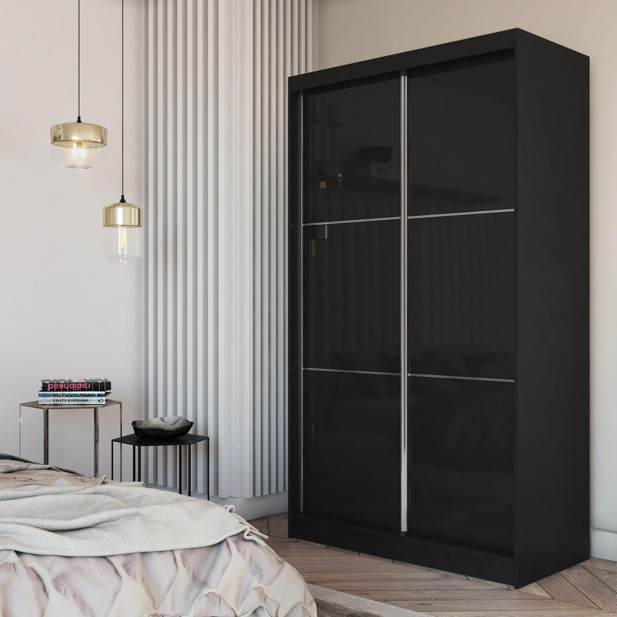 SCHWEBETÜRENSCHRANK VITALE 120/216/61 cm 2-türig Schwarz - Schwarz, Holzwerkstoff (120/216/61cm) - MASSENO