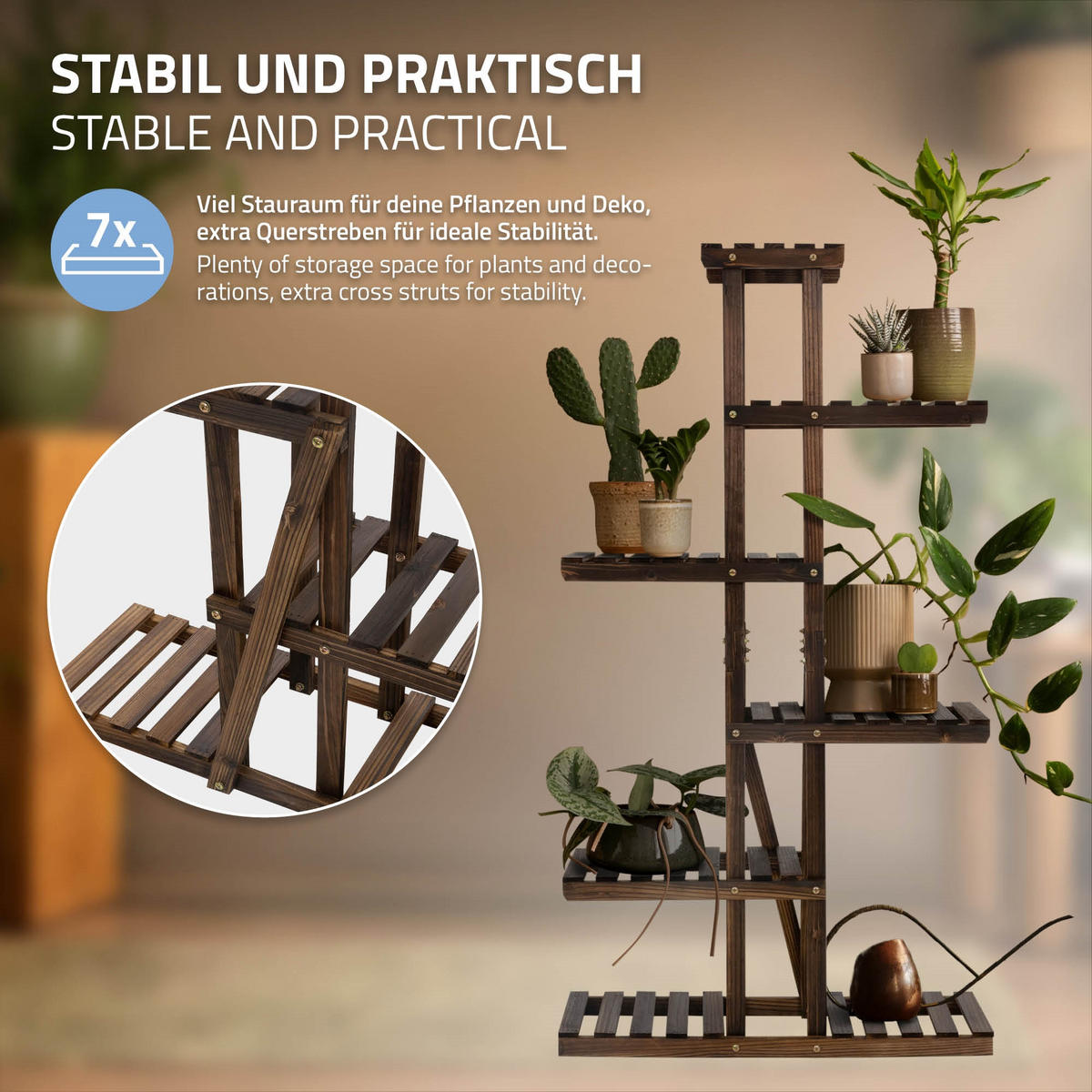 BLUMENREGAL - Braun, Holz (27.5/140/75cm) - ML-DESIGN