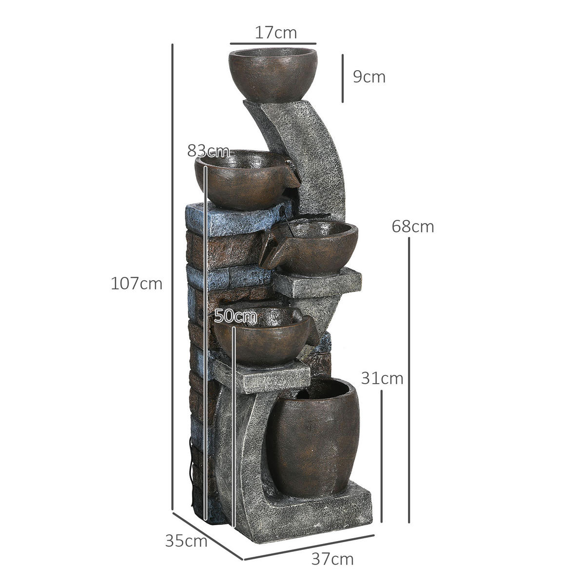 GARTENBRUNNEN, Kunstharz, Grau+Braun - Braun/Grau, Kunststoff (37/35/107cm) - Outsunny