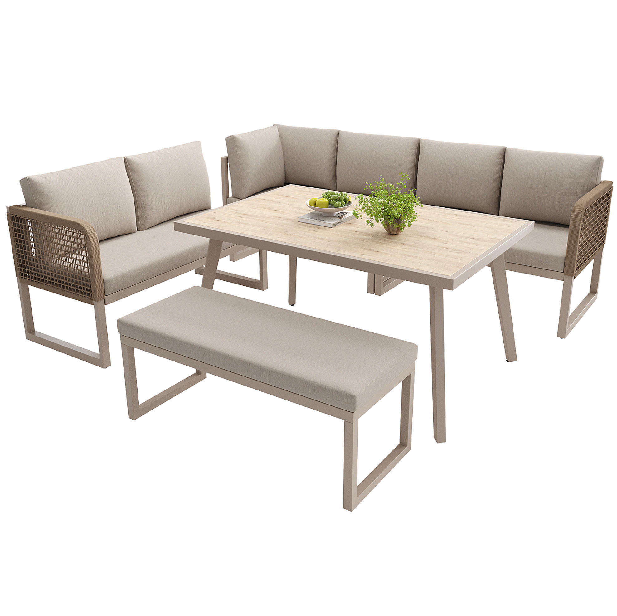 LOUNGEGARNITUR aus Rattan & Metall 121.5x61x77 cm Beige mit modularer Loungegruppe - Beige, Metall - Modfu