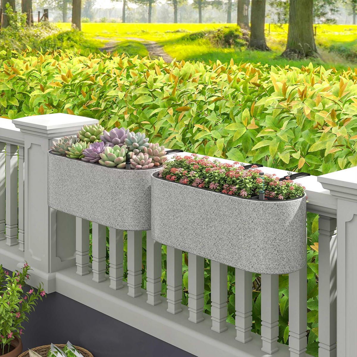 BLUMENTOPF 2er Set Kunststoff Hellgrau - Hellgrau, Kunststoff (15cm) - Outsunny