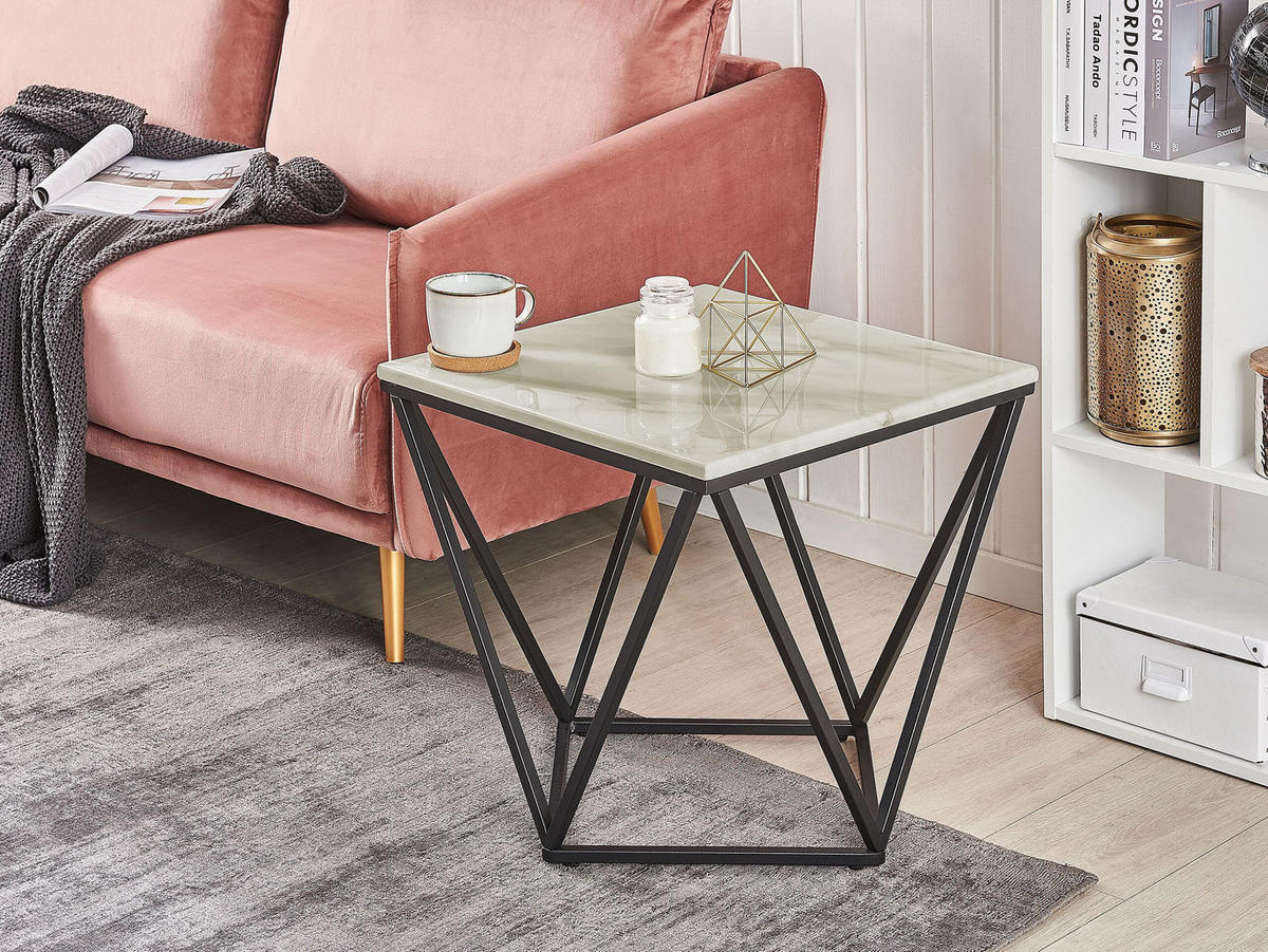 BEISTELLTISCH Marmor Optik beige/schwarz quadratisch 50/50 cm Malibu - Beige/Schwarz, Holzwerkstoff (50/50/50cm) - Beliani