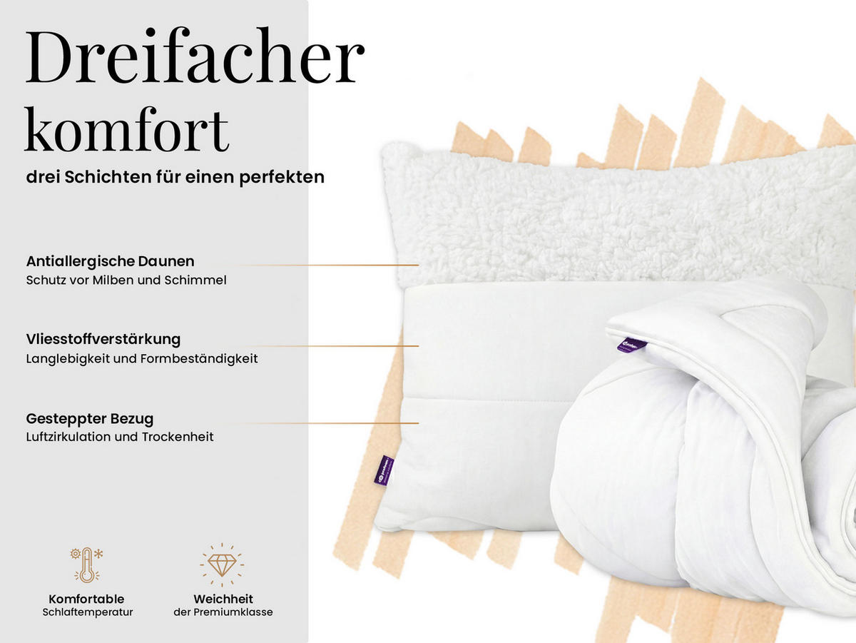 GANZJAHRESBETTDECKE hypoallergene NATENA 160/200 mit Kopfkissen 80/80 - Weiß, Textil (160/200cm) - MKS