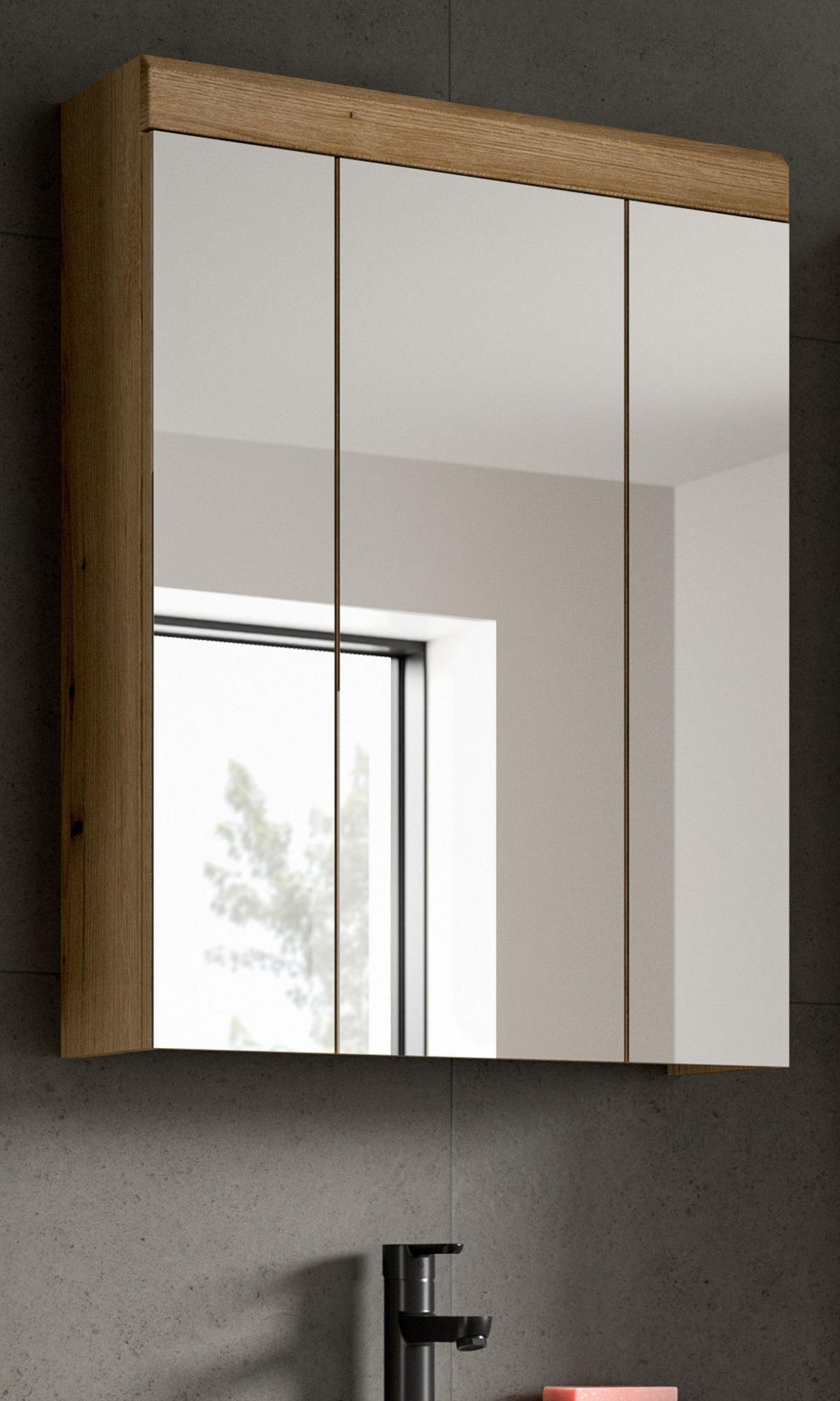 BADEZIMMER Spiegelschrank in Evoke Eiche Badschrank 3-türig 60 x 79 cm Shawn - Eichefarben, Glas/Holzwerkstoff (60/79/18cm) - Inn.Furn