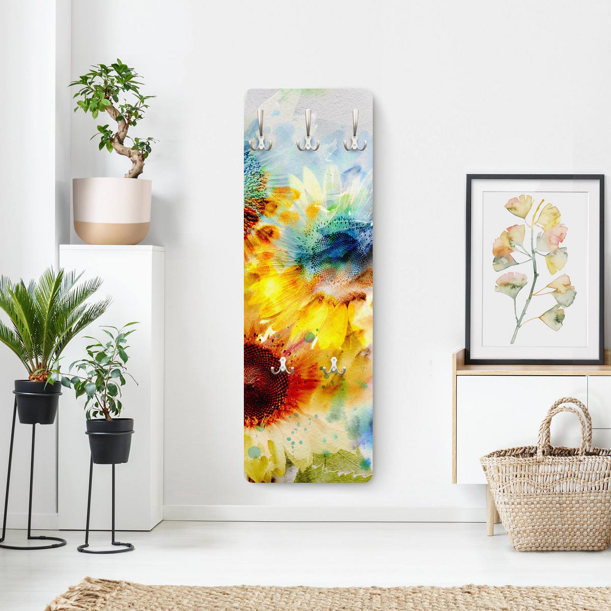 WANDGARDEROBE - Aquarell Blumen Sonnenblumen 34/105 cm - Gelb, Holzwerkstoff (34/105/1.6cm) - Bilderwelten