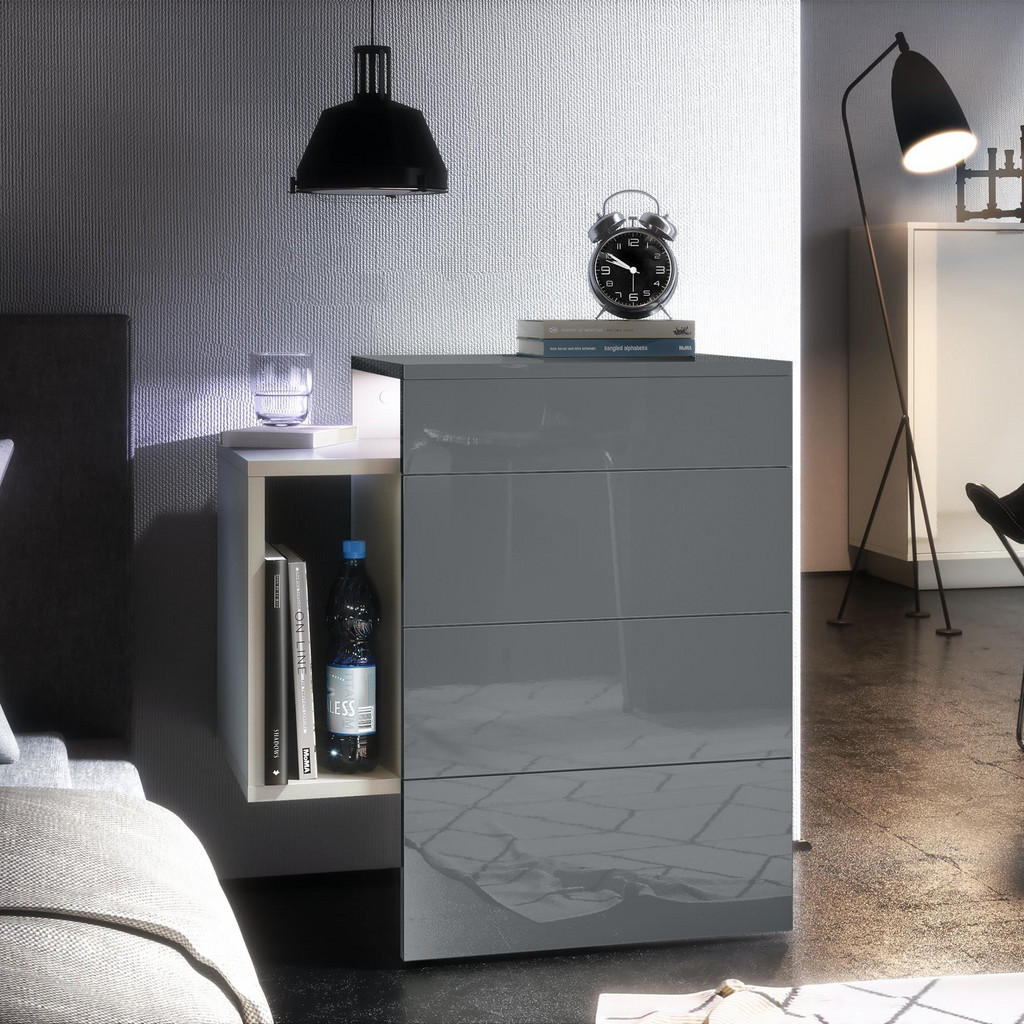 Thumbnail - Vladon Nachttisch, Grau, Holzwerkstoff, 60x63x36 cm, Schlafzimmer, Nachttische