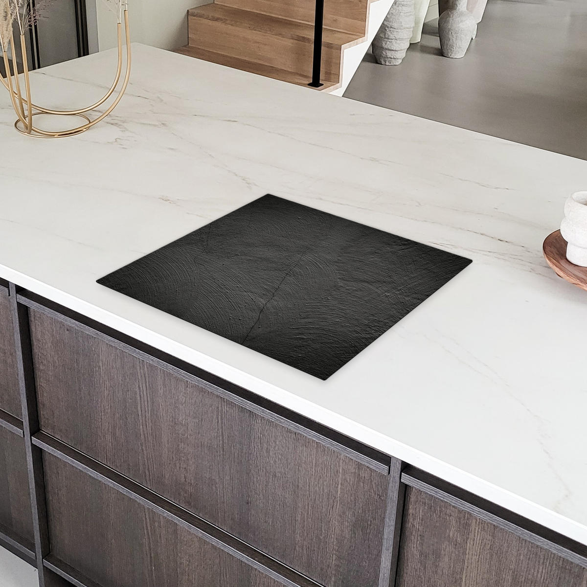 HERDABDECKPLATTE Beton - Schwarz - Industriell Ceranfeldabdeckung 59x52 cm - Anthrazit, Kunststoff (59/52/0.2cm) - MuchoWow