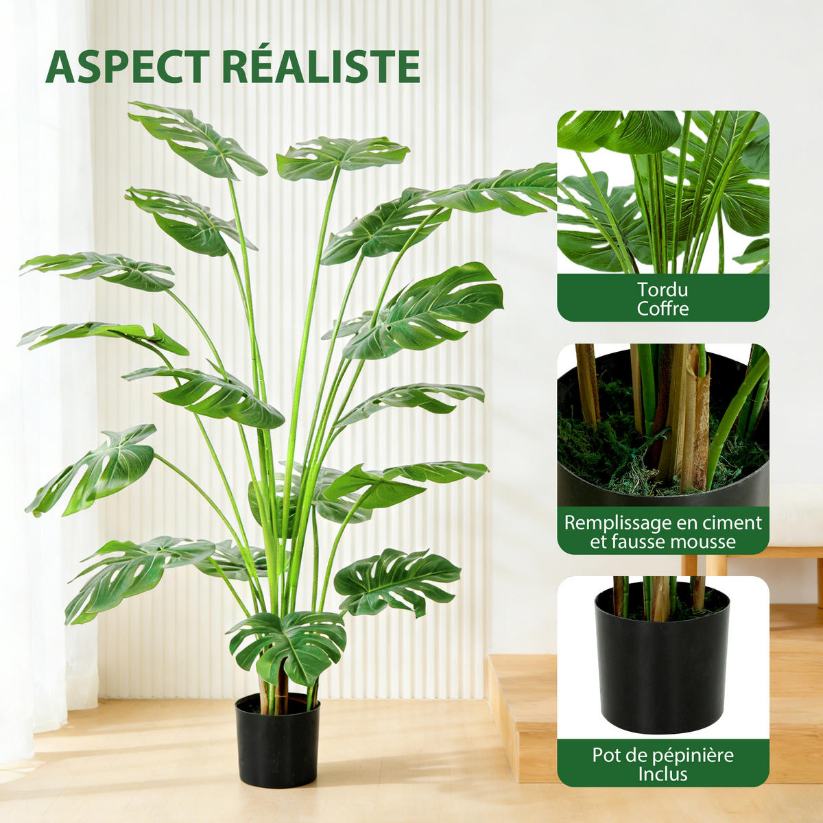 KUNSTPFLANZE DE-16649 150 cm, Monstera deliciosa Grün - Grün, Kunststoff (150cm) - ComfortXL