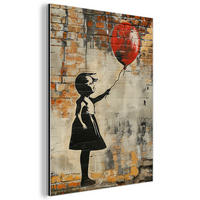 KOVOVÝ OBRAZ Graffiti - Banksy - Dievča - Street art 60x80 cm - piesková, kov (60/80cm) - MuchoWow