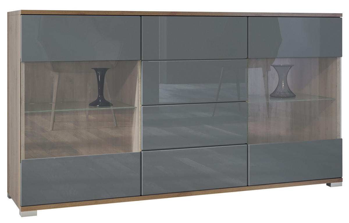 SIDEBOARD Bari Grau Hochglanz - Grau, Holzwerkstoff (138.5/75.5/35cm) - Vladon