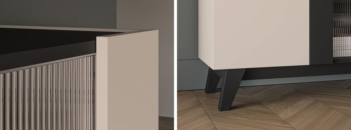 VITRINE Freshion Kaschmir / Schwarz 95 / 40 / 155cm - Multicolor/Creme, Holz/Holzwerkstoff (95/155/40cm) - Feldmann-Wohnen