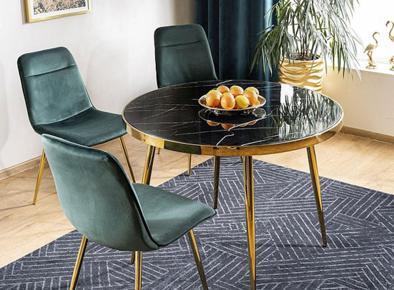 ESSTISCH Calvin Marmor schwarz / Gold 100 / 100 / 75cm - Goldfarben/Schwarz, Glas/Holz (100/100/75cm) - Feldmann-Wohnen