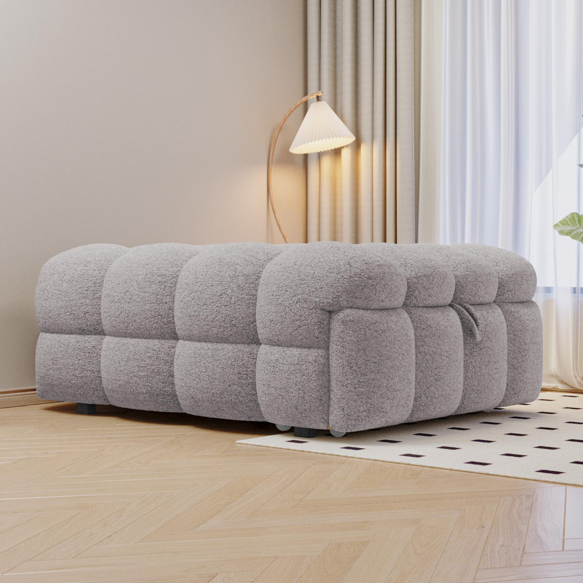 SCHLAFSOFA 2-in-1 aus Teddy-Stoff, ausziehbar, 183/76/42 cm, Grau - Grau, Textil (76/42/183cm) - Redom