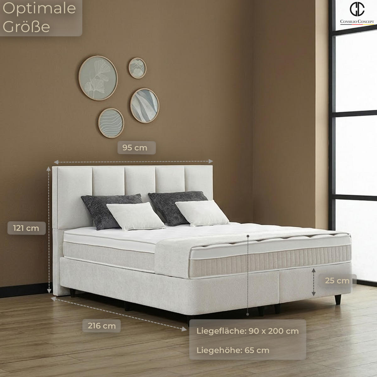 BOXSPRINGBETT MIT BETTKASTEN LUCCA 90/200 cm, Ivory, Bettkasten, Matratze, Topper integriert, H3 mittel - Creme/Schwarz, Holz/Kunststoff (90/200cm) - Consilio Concept