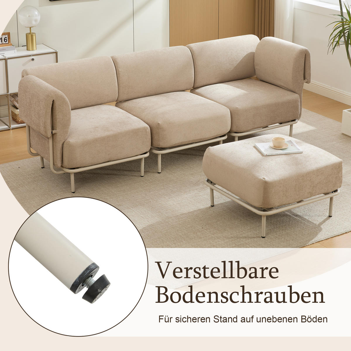 ECKSOFA 251/155/78 cm Khaki Chenille mit 1 Fußhocker - Kaschmir/Olivgrün, Textil (155/251cm) - Oxeza