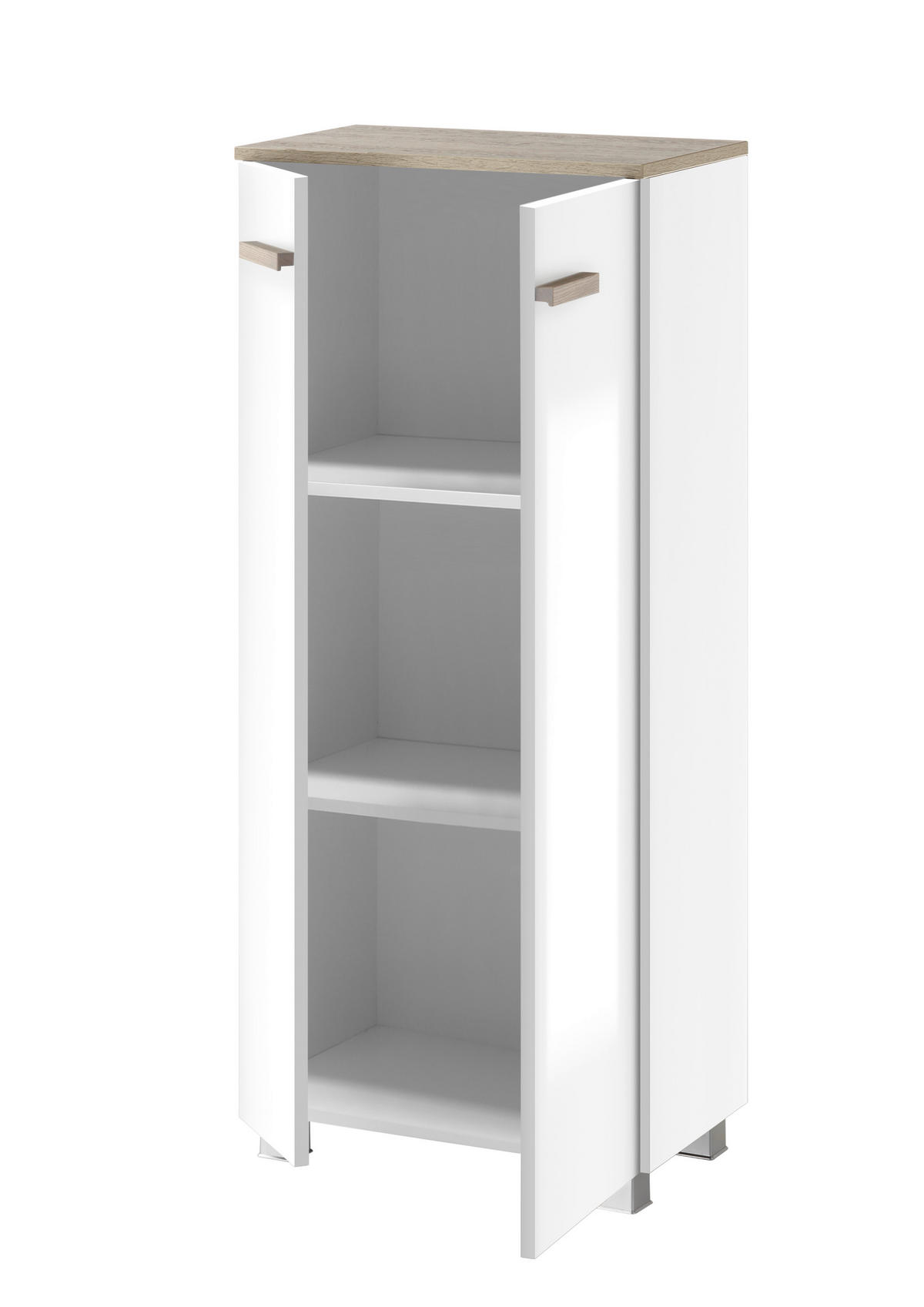 HOCHSCHRANK S12 Weiß Hochglanz & Eiche 51/115/30 cm - Weiß Hochglanz, Holzwerkstoff (51/115/30cm) - Livojo