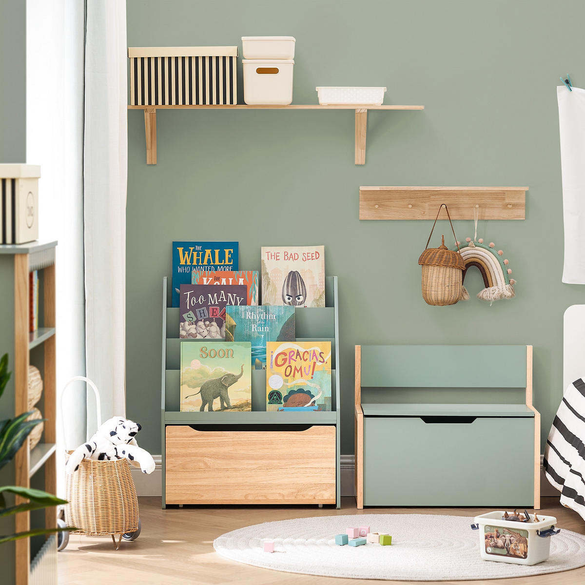 BÜCHERREGAL Grün-Natur - Naturfarben/Grün, Holz/Holzwerkstoff (62/80/30cm) - SoBuy
