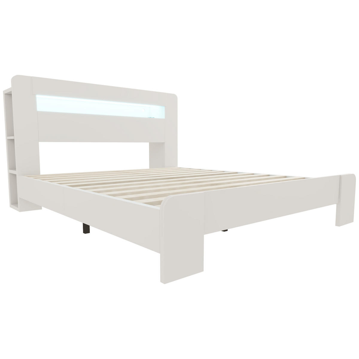 POLSTERBETT 140/200 cm Weiß mit LED-Beleuchtung und integrierte Steckdosen - Weiß, Holz (140/200cm) - Oxeza