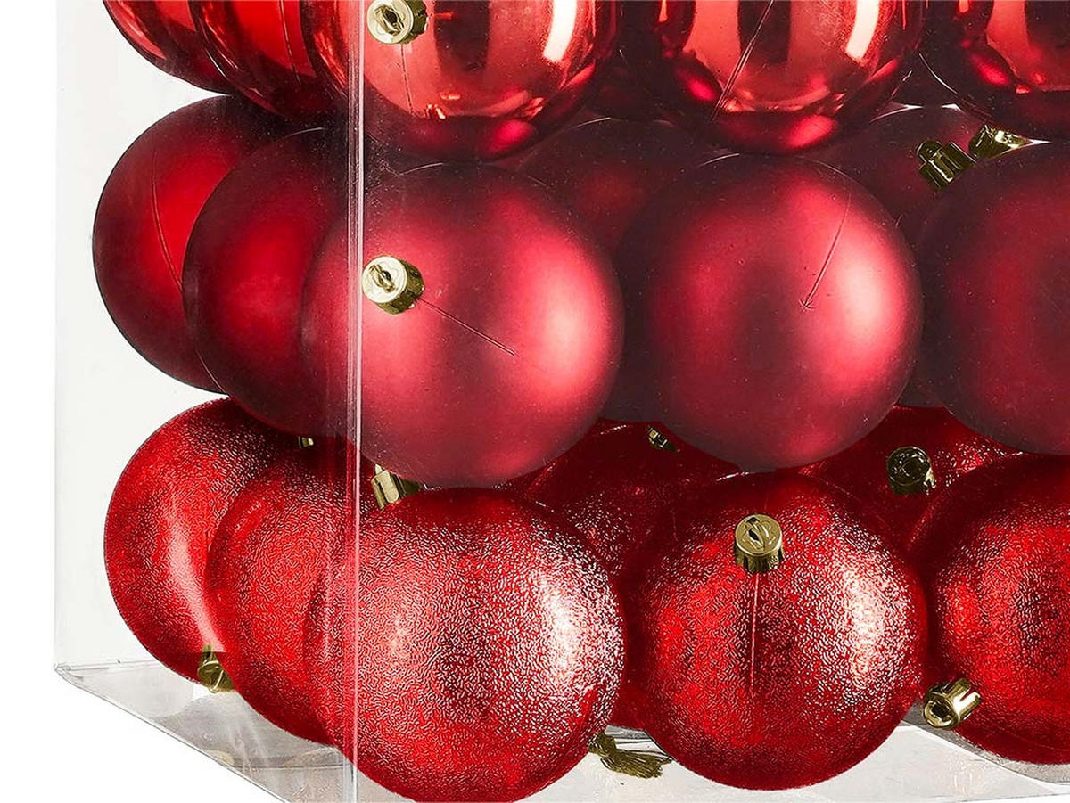 LAALU CHRISTBAUMKUGEL-SET 27 Ornamenten: rote runde Mix-Ornamente 8 cm - Rot, Kunststoff (35/35/35cm) - LAALU
