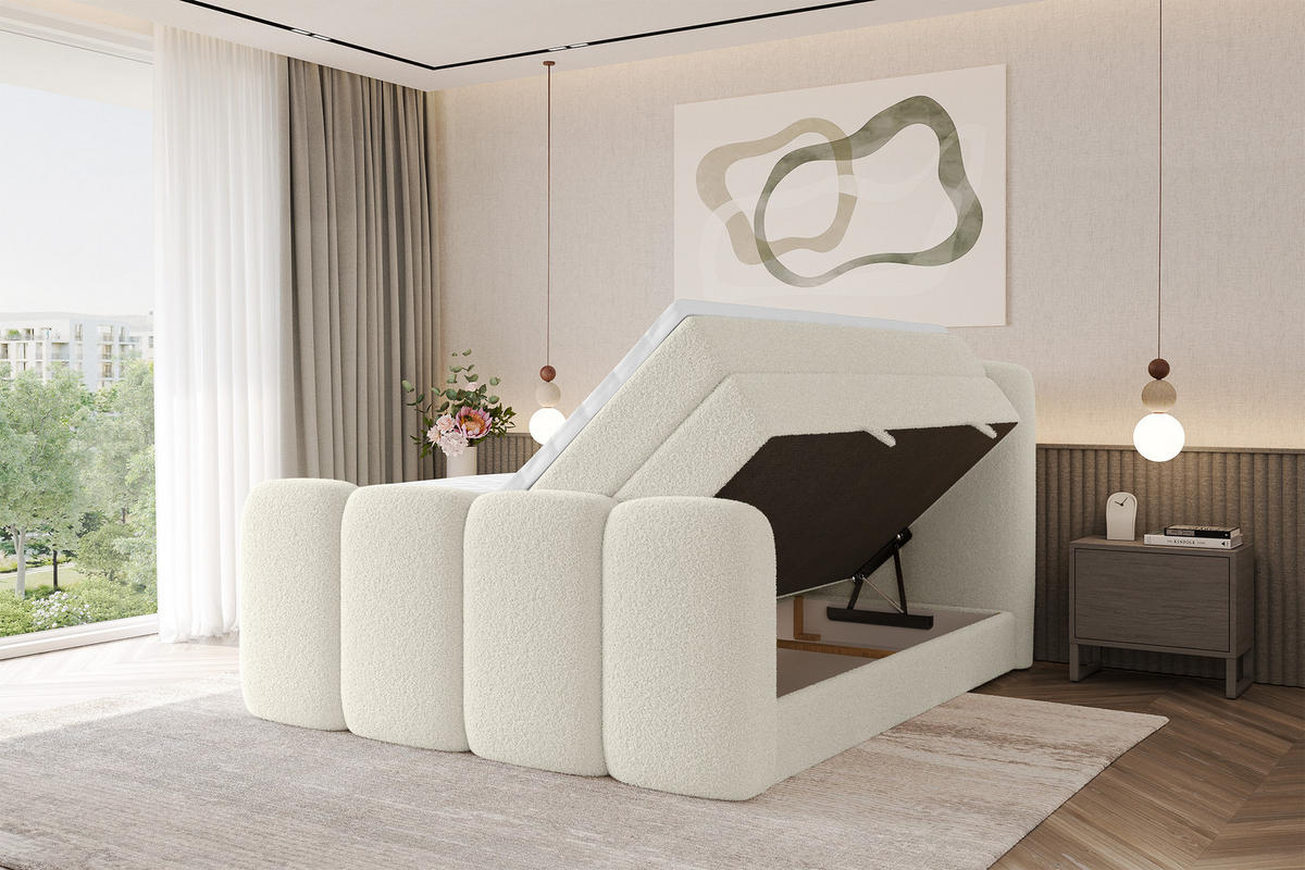 BOXBETT mit Matratze H3|H4 - NINA-Z KING - 160x200 cm - Beige - Sandfarben, Holzwerkstoff (160/200cm) - ALTDECOR