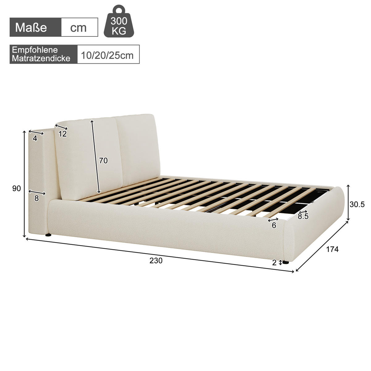 POLSTERBETT 160/200 cm in Beige Bouclé mit Stauraum - Beige, Holzwerkstoff/Textil (160/200cm) - WISHDOR
