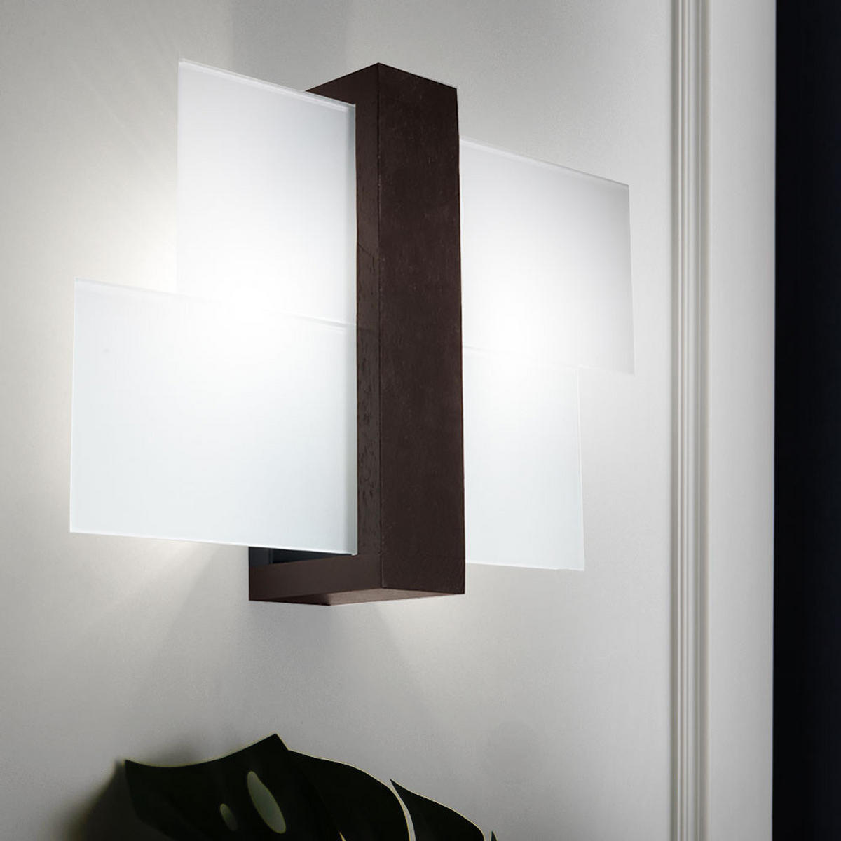 WANDLEUCHTE Holz Braun Glas - Braun, Holz (30/30/12cm)
