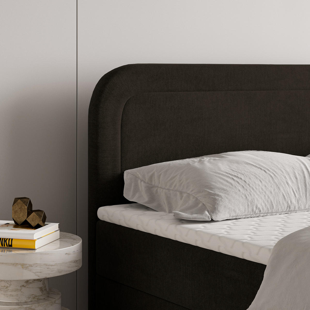 BOXBETT ARMEL 160x200 cm mit Matratze und Topper - Braun - Braun, Holz (160/200cm) - MASSENO