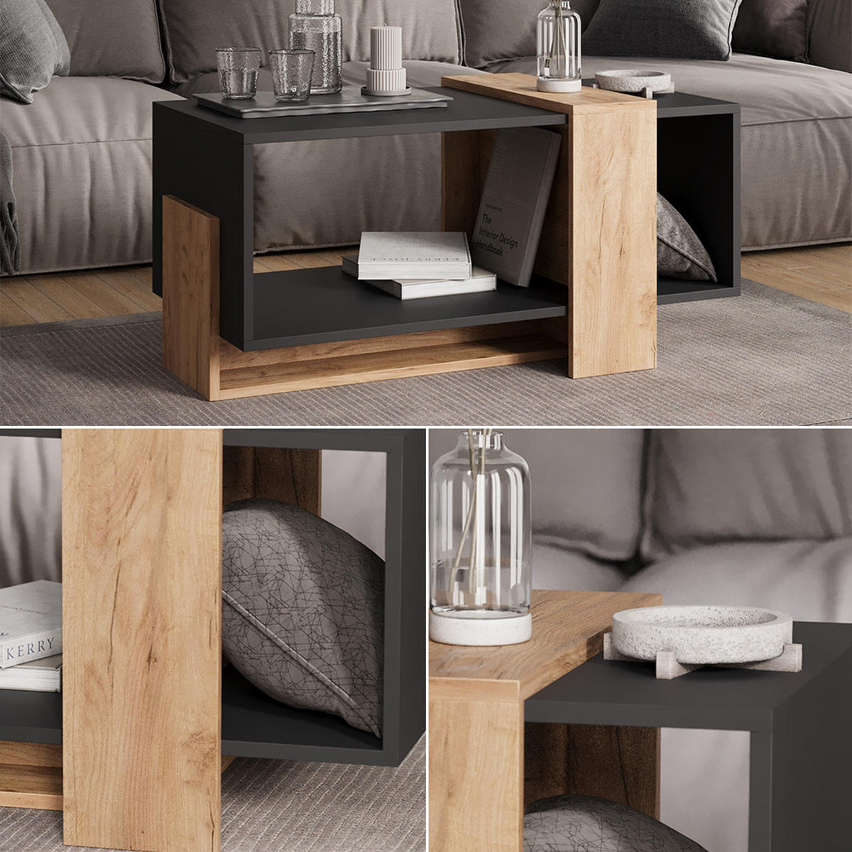 COUCHTISCH Aven Anthrazit/Goldkraft Eiche 91.8 x 49 cm - Honigeiche/Anthrazit, Holzwerkstoff (49/91.8/45cm) - Vicco