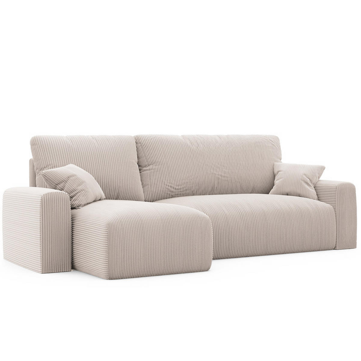 ECKSOFA mit Schlaffunktion und Bettkasten, Beige - Beige/Creme, Holzwerkstoff/Kunststoff (250/90cm) - Idohome
