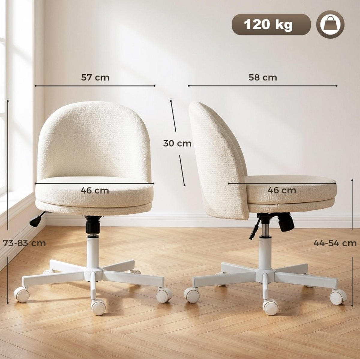 DREHSTUHL 57/58/83 cm Creme aus Metall mit Wippfunktion - Creme, Metall (58/83/57cm) - OKWISH
