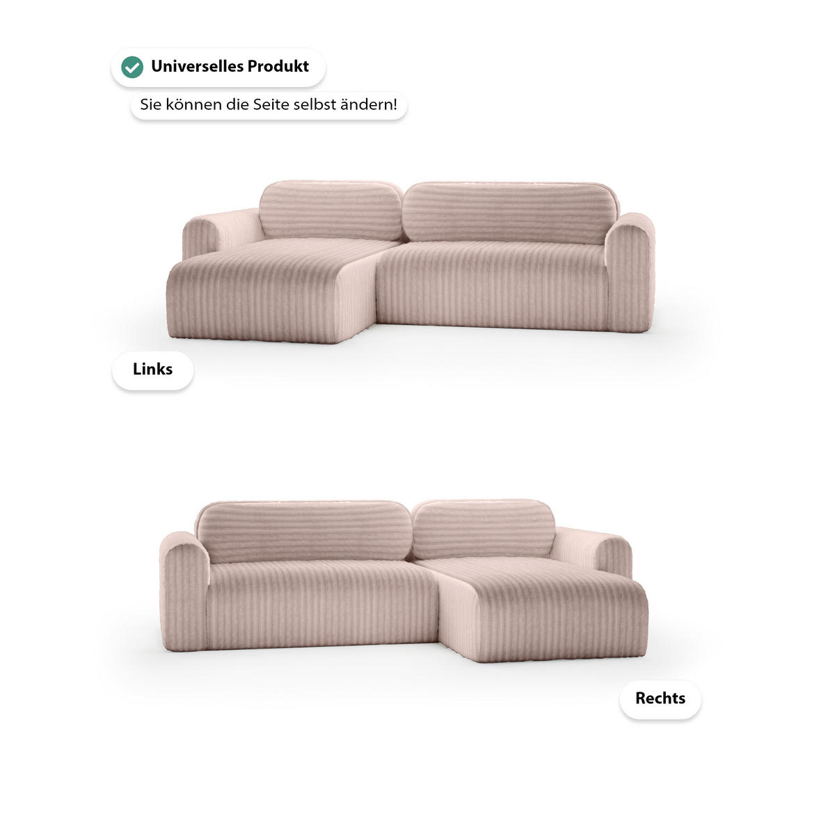 ECKSOFA mit Schlaffunktion Emmen, Rosa - Pink, Textil (286/100cm) - Fedve