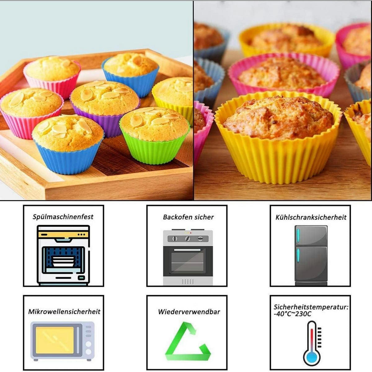 MUFFINFORMEN Silikon 12 Stück Set - Violett, Kunststoff (4.5/3.5/7cm)