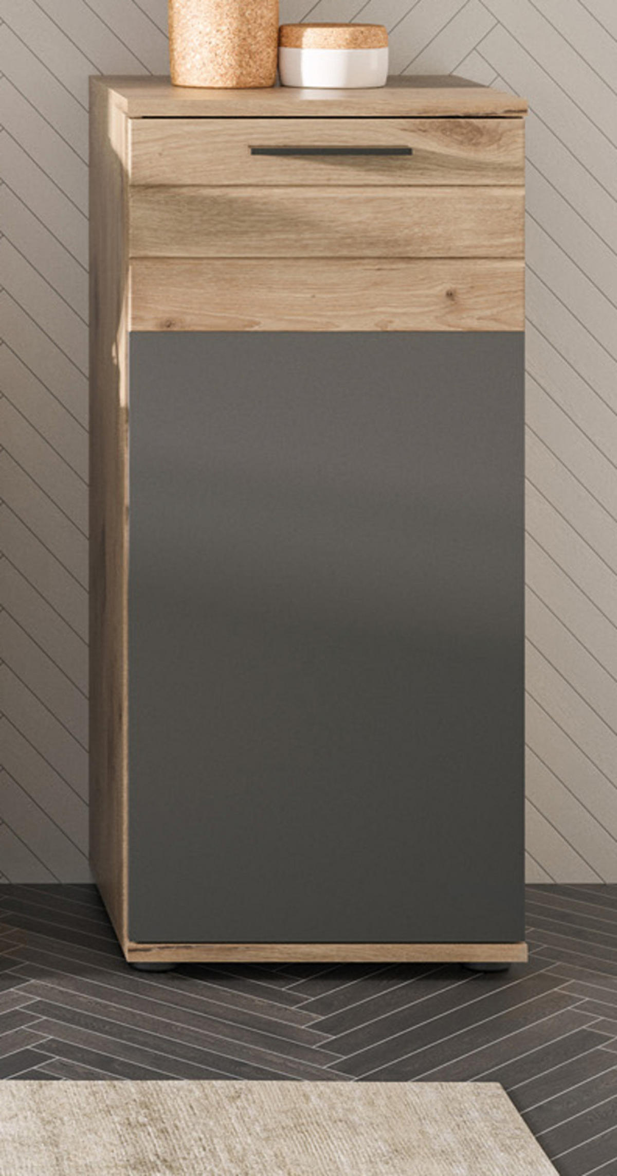 UNTERSCHRANK Eiche grau 37 x 87 cm, Kommode mit Soft-Close, Badmöbel - Eichefarben/Schwarz, Holzwerkstoff/Kunststoff (37/87/34cm) - Inn.Furn