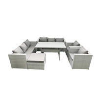 GARTENMÖBEL SET mit 3-Sitzer-Sofa und 2 Stühle, Esstisch,Großer Fußhocker Polyrattan Hellgrau 9-Sitzer - Hellgrau/Grau, Glas/Kunststoff - Fimous