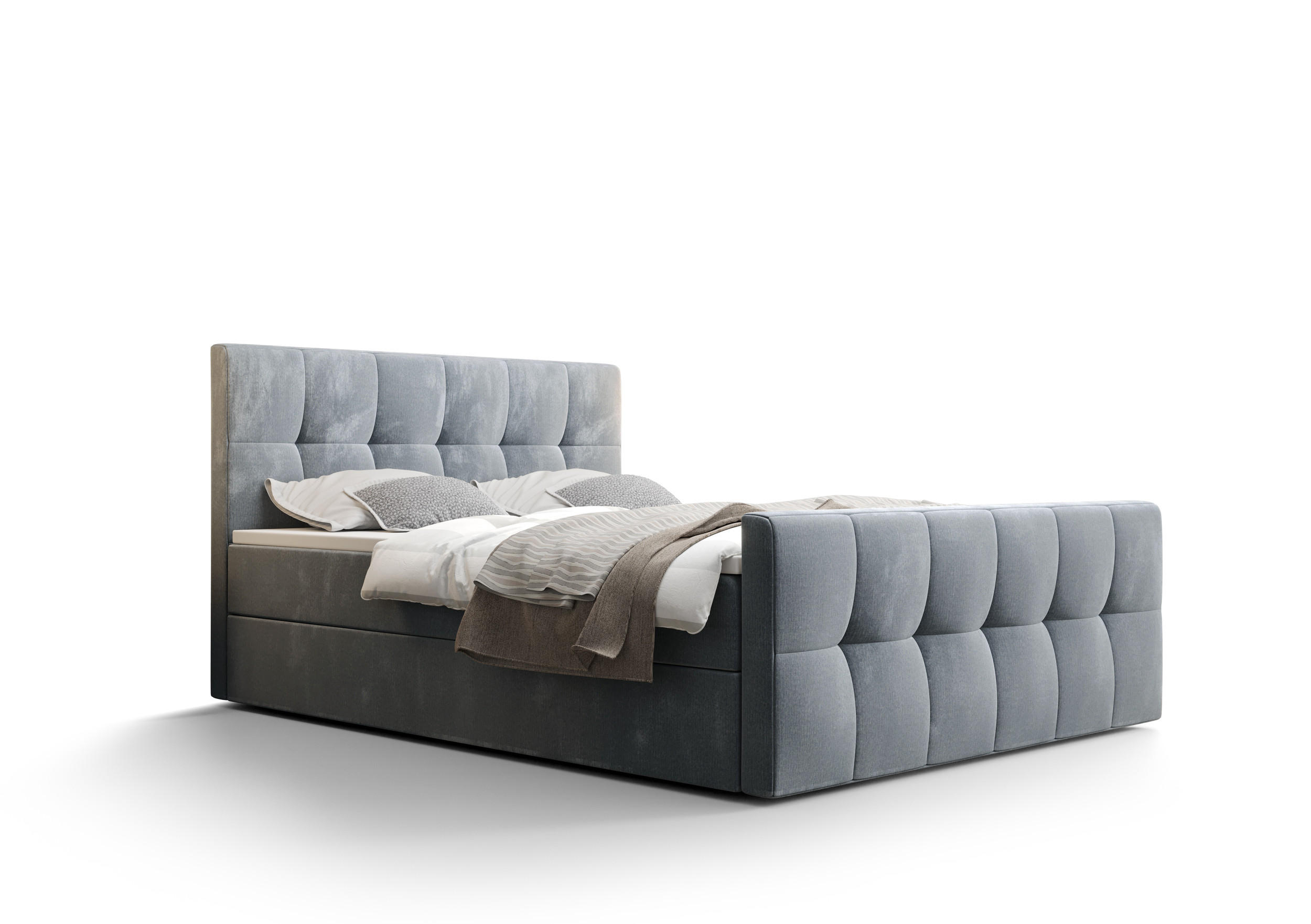 BOXBETT MANHATTAN mit Matratze H3, Bonell und Topper 160x200 Monolith 70 - Hellblau, Holz/Textil (160/200cm) - Bedante
