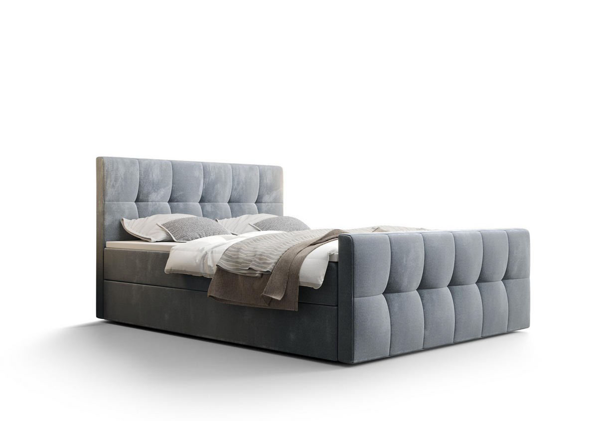 BOXBETT MANHATTAN mit Matratze H3, Bonell und Topper 160x200 Monolith 70 - Hellblau, Holz/Textil (160/200cm) - Bedante